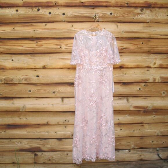 MAC DUGGAL 68810 Pink Flutter Sleeve Floral Embroidered Net Gown Dress - Picture 5 of 13